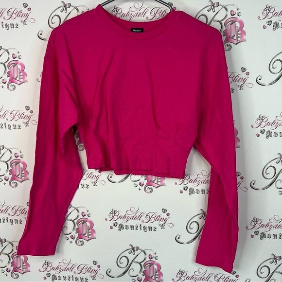 Talula aritzia long sleeve bright pink stretchy Fuchsia Crop Sweatshirt - Picture 1 of 7